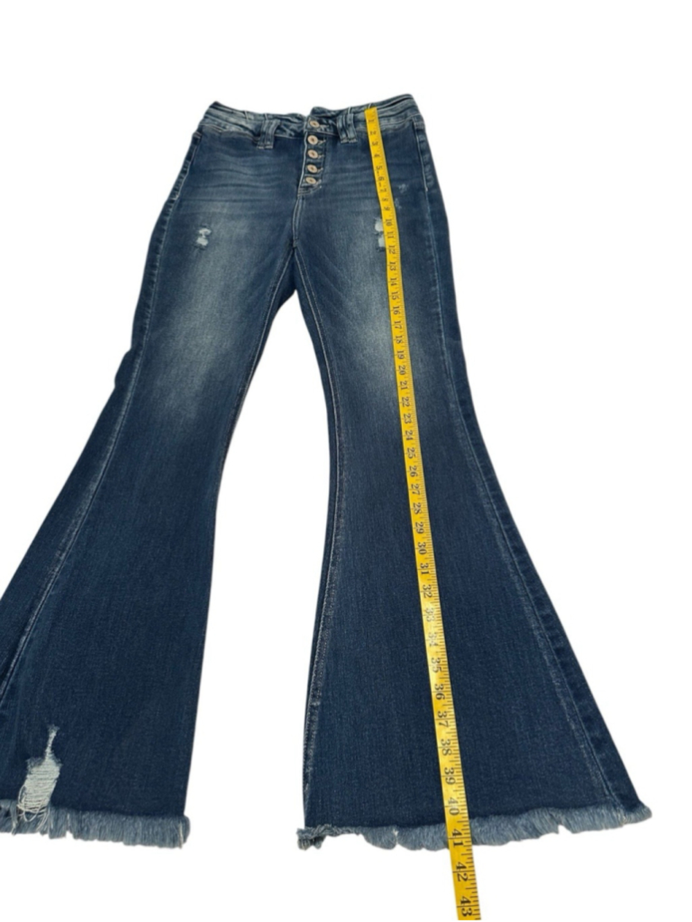 Maurices KanCan Flare Jeans Raw Hem Womens 27 Blue High Rise Denim Hippie Retro - Picture 13 of 16